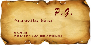 Petrovits Géza névjegykártya