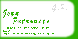 geza petrovits business card